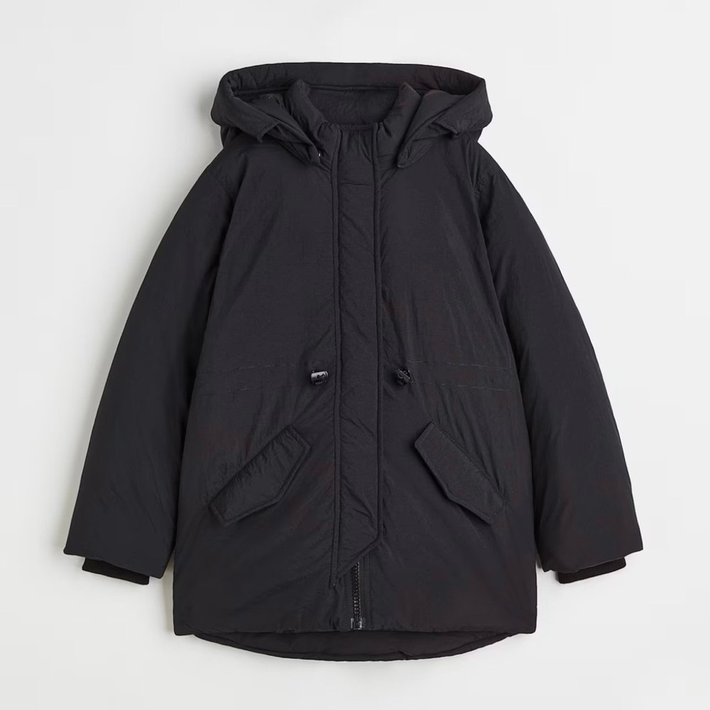 Black Padded Nylon Kids Parka Jacket
